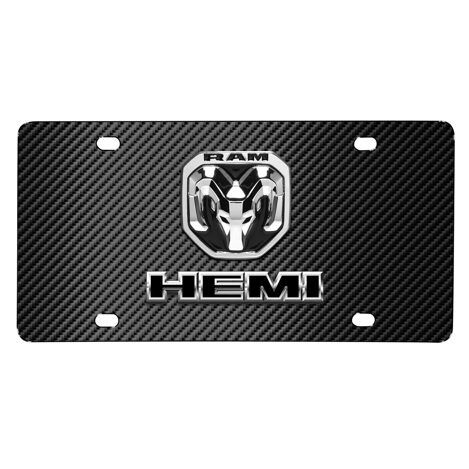 RAM 2019 up HEMI 3D Dual Logo Dark Carbon Fiber Patten Steel License Plate