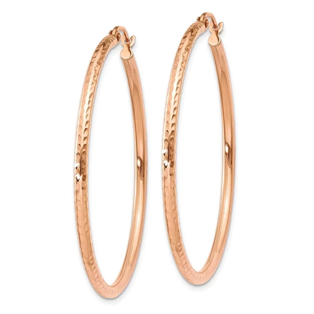 Real 14kt Rose Gold Polished Lightweight Large Diamond-cut Tube Hoop Earrings; for Adults and Teens; for Individuals and Individuals