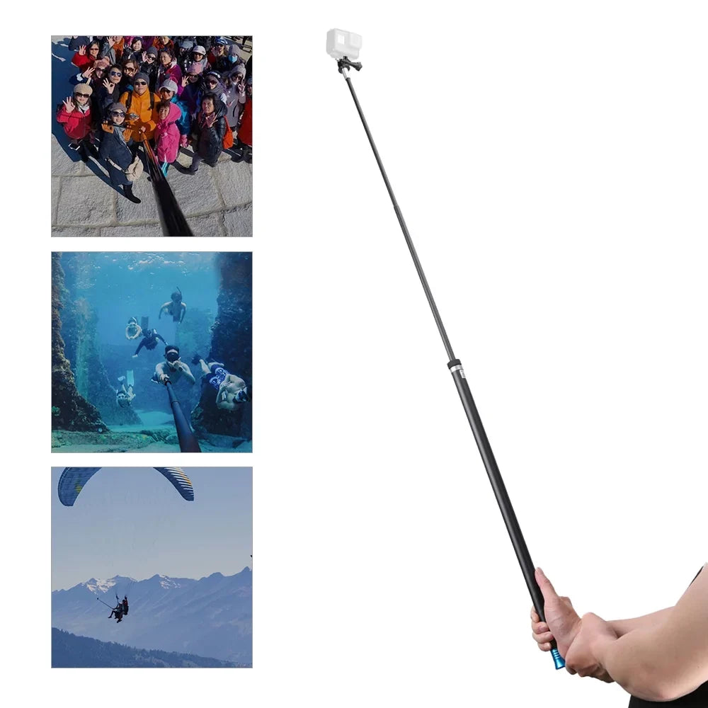 Telesin 2.7M/106 Inch Ultra Long Carbon Fiber Selfie Stick Lightweight Termination Handheld Pole Monopod Individuals for GoPro Hero 9/8/7/6/Hero 5 Ebony (2018) Gentlemen for One R OSMO Act