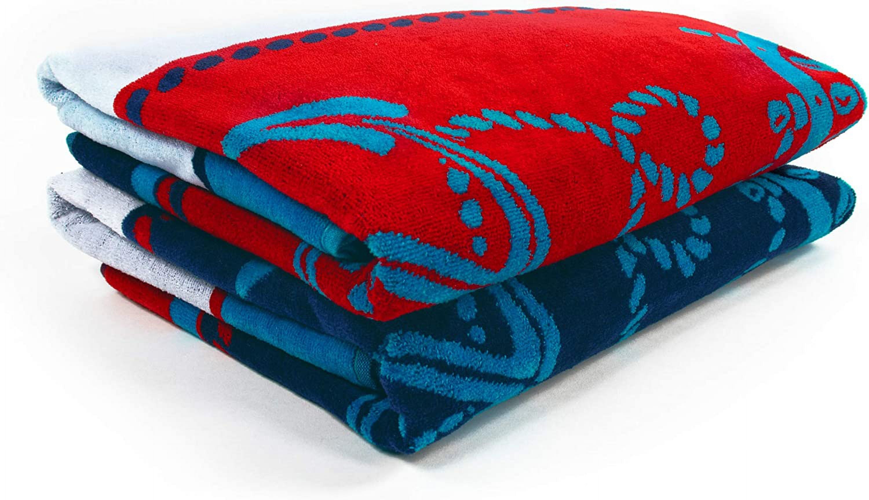 Cotton Striped Beach Towel Set For Kids, Adults, Travel, Pool, Shower, Swimming, Quick Dry, Vacation, Camping, Bathroom, Absorbent, Sailing Collection, 34" X 64", Blue/Red/White, 2 Piece
