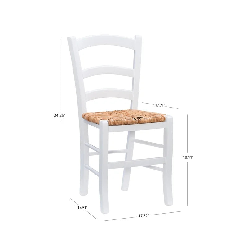 Linon Karsyn Set of Two Wood Side Chairs Ladder Back Rush Seat in White Finish