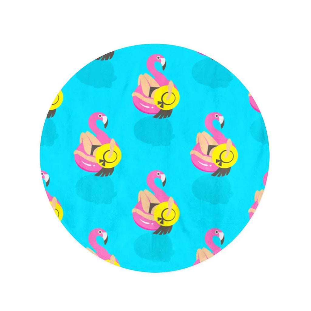 KDAGR 60 inch Round Beach Towel Blanket Girls on Inflatable Pink Flamingo in Summer of Swims Travel Circle Circular Towels Mat Tapestry Beach Throw