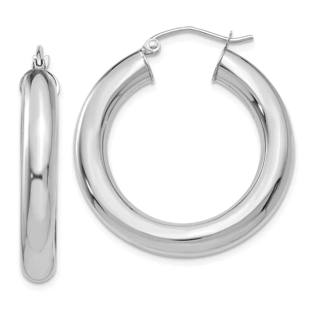 Real 14kt White Gold Polished 5mm Tube Hoop Earrings; for Adults and Teens; for Individuals and Gentlemen