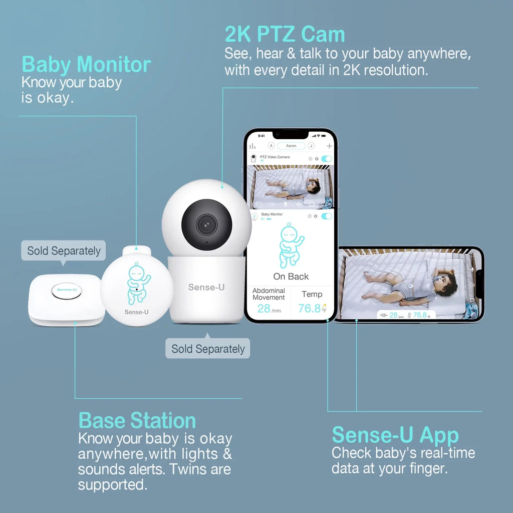 Sense-U Smart Baby Abdominal People Monitor - Tracks Baby's Abdominal Gentlemen Temperature, Rollover and Sleeping Position for Baby Safety with Instant Audio Alerts on Smartphones, Pink