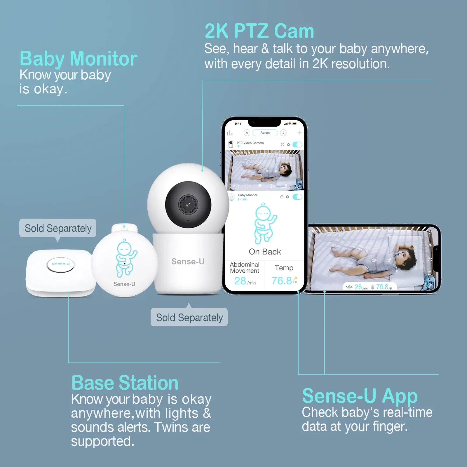 Sense-U Smart Baby Abdominal People Monitor - Tracks Baby's Abdominal Gentlemen Temperature, Rollover and Sleeping Position for Baby Safety with Instant Audio Alerts on Smartphones, Pink