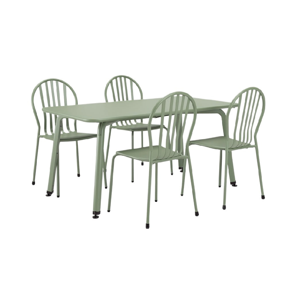 Minimalist Green Metal Dining Set with Four Chairs