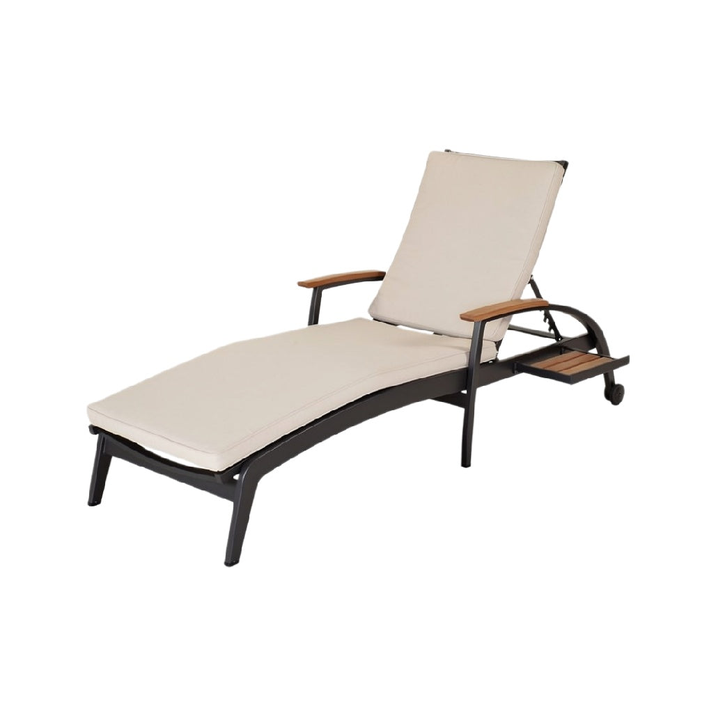 Elegant Outdoor Lounge Chair with Cushioned Seat and Wooden Accents