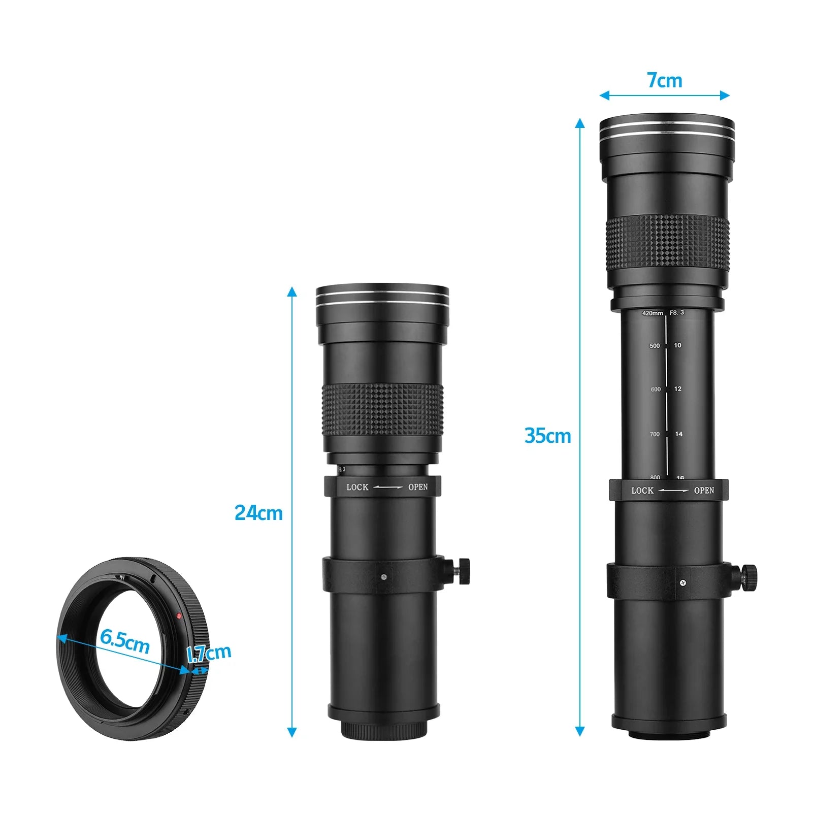 Suzicca Camera MF Super Telephoto Zoom Lens F/8.3-16 420-800mm T Mount with Adapter Ring Universal 1/4 Thread Gentlemen for Canon EF-Mount Cameras 80D 77D 70D 60D 60Da 50D 7D 6D 5D T7i T7s T6s T6