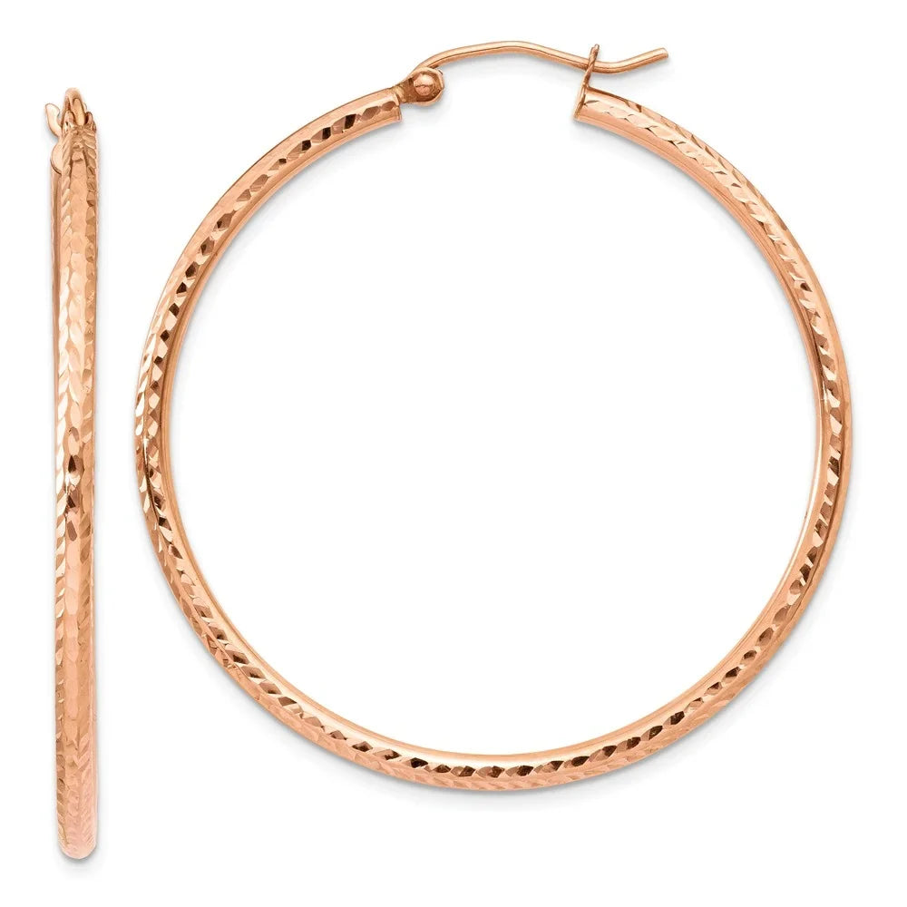 Real 14kt Rose Gold Polished Lightweight Large Diamond-cut Tube Hoop Earrings; for Adults and Teens; for Individuals and Individuals