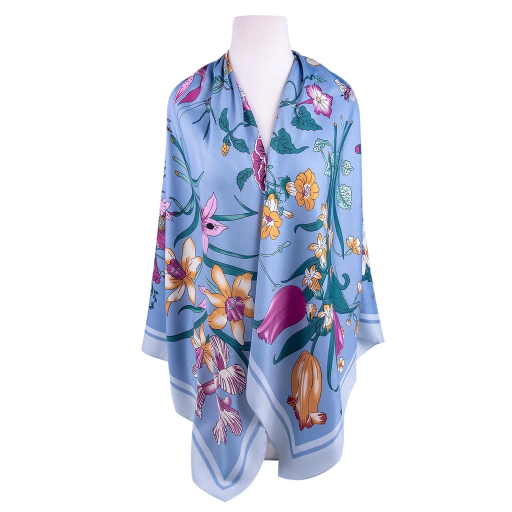 STP GOODS Evening Shawl and Wrap for Individuals Botany Lilac Silk Shawl 51x51'' (130 * 130 cm) Travel Scarf Tops Fashion Shawl for Wedding