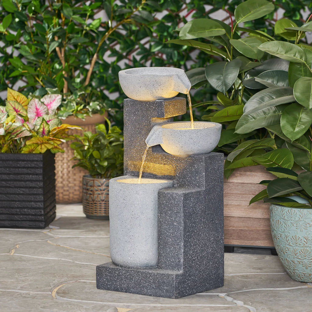 Colquitt Outdoor Modern 3 Tier Fountain, Multi-Gray