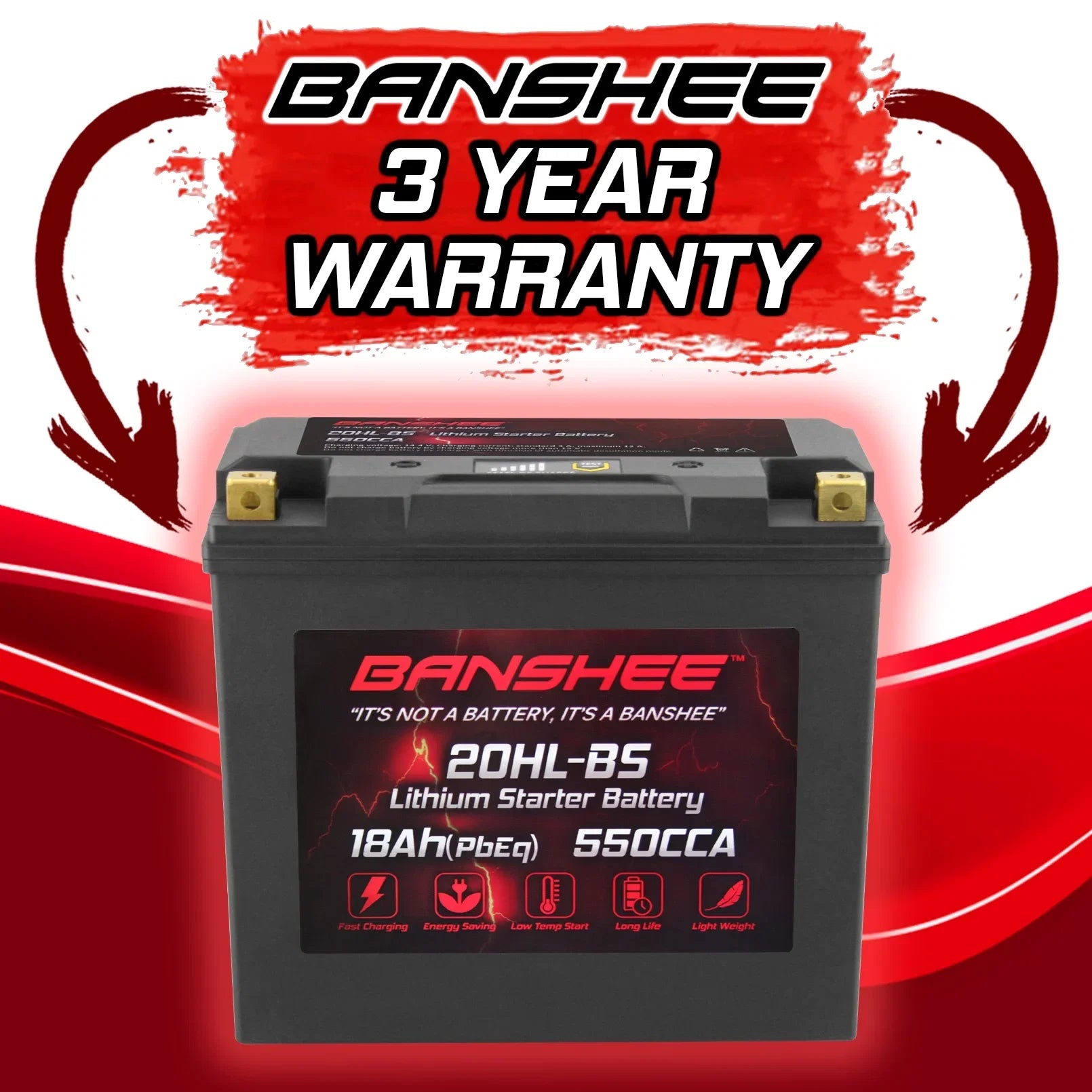 Banshee YTX20L-BS LiFePO4 Motorsports Battery Compatible with Victory V92TC Touring Cruiser Deluxe 2002 to 2002