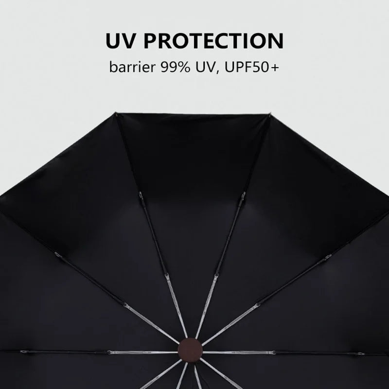Umbrella Individuals Business 10 Ribs Wood Handle Golf Sun Umbrellas Windproof Anti UV Parasol Clear Umbrella UPF50+