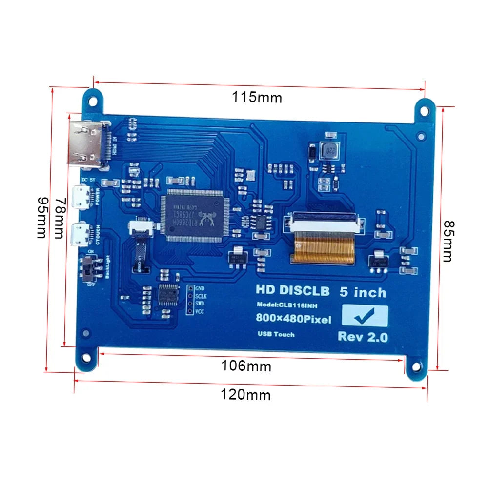 CACAGOO 5 Inch HD Capacitive Touchscreen Display 800*480 Resolution Small Portable Monitor with USB HD Interface Compatible with Raspberry Pi Educational Tool