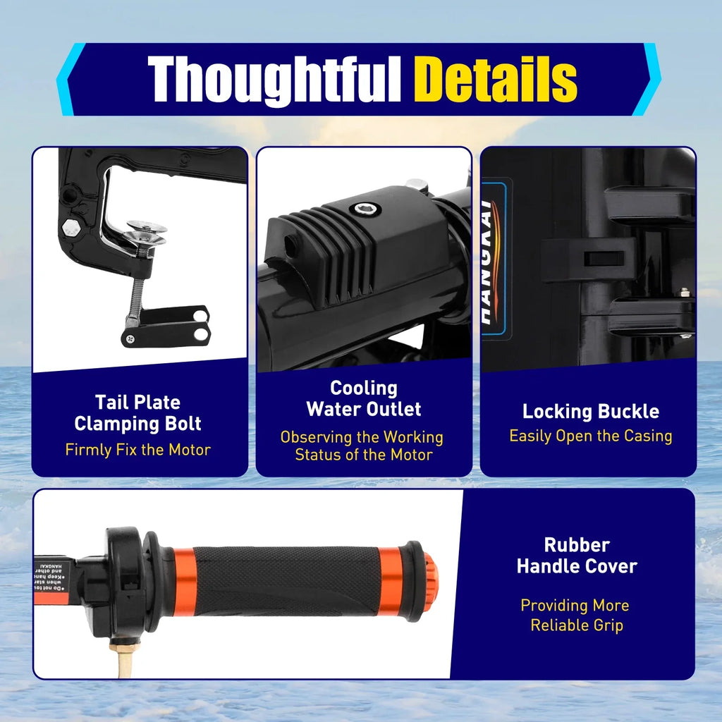 2 Stroke 3.6 HP Gasoline Outboard Motor, 55cc Fishing Boat Engine with Water Cooling System Clutch Control Midnight