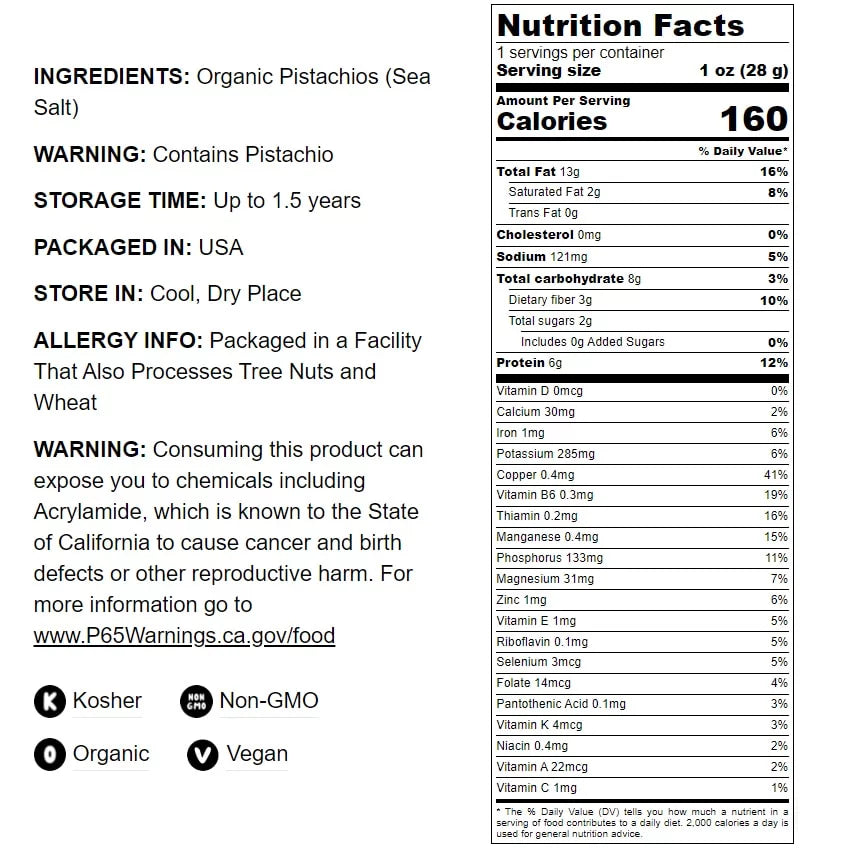 Food to Live Organic California Pistachios (In Shell, Roasted and Salted, Non-GMO, Bulk) (2 Pounds)
