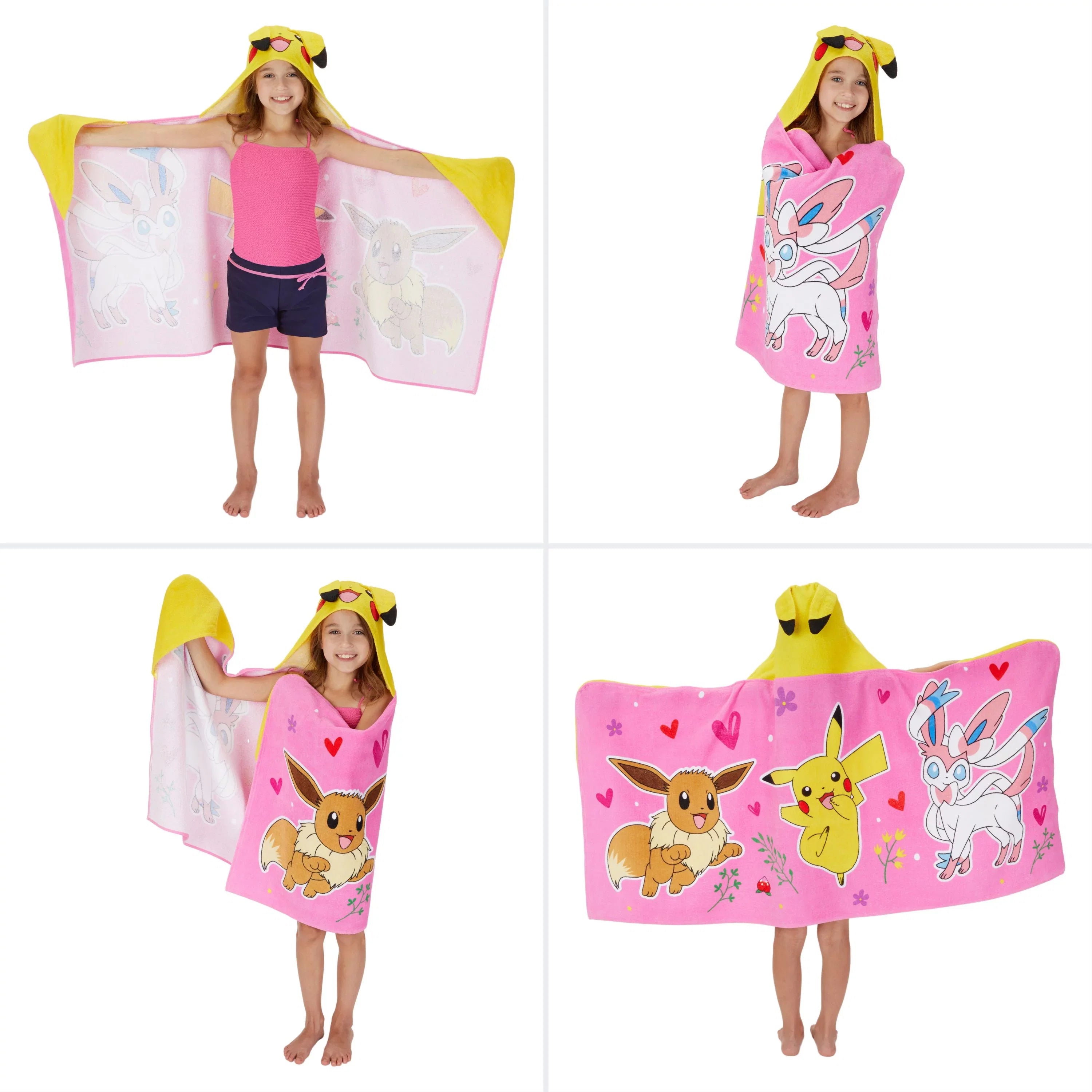 Pokemon Pikachu Kids Cotton Hooded Towel, Pink