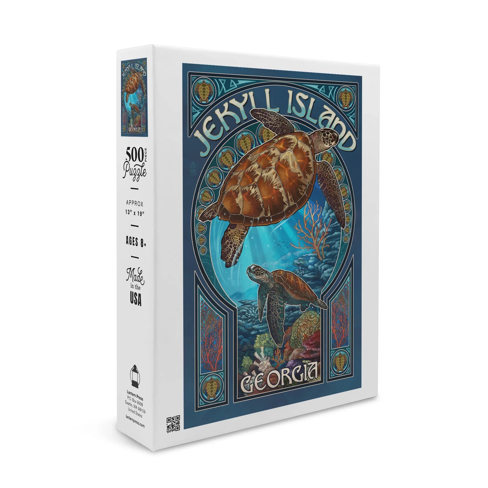 Jekyll Island, Georgia, Sea Turtle Art Nouveau (19x27 inches, Premium 500 Piece Jigsaw Puzzle for Adults and Family, Made in USA)