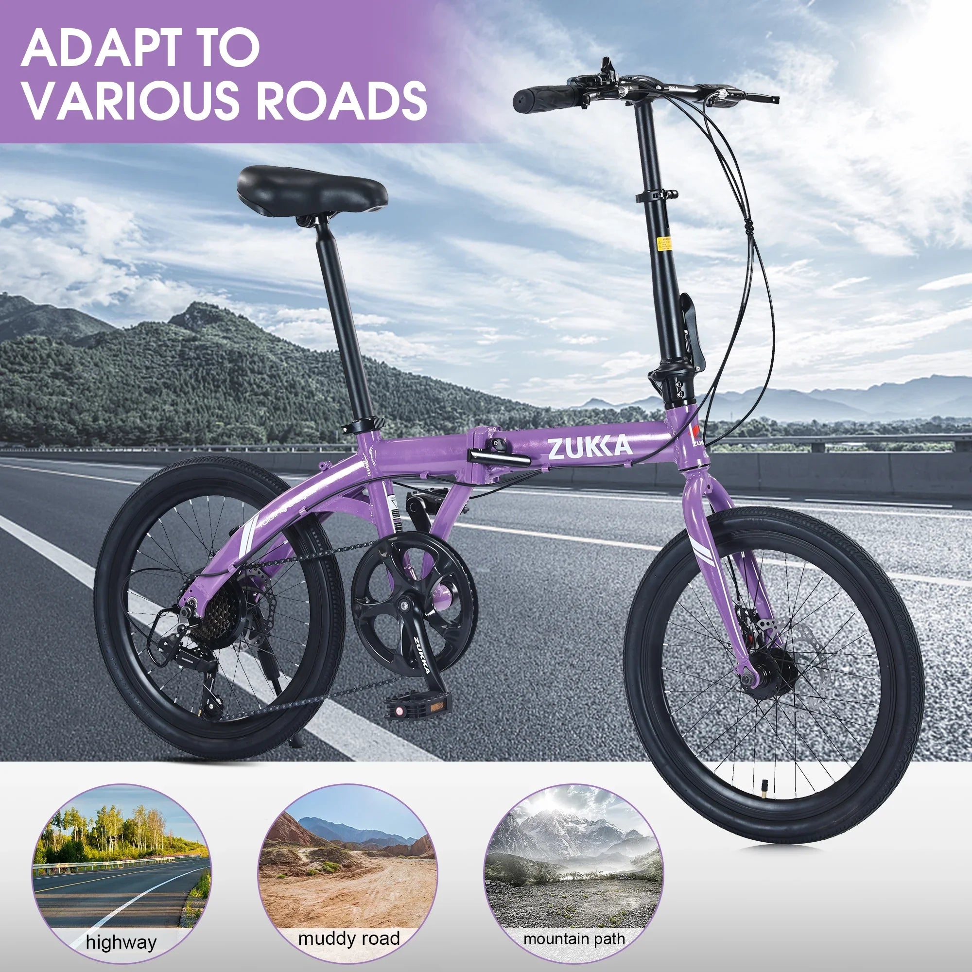 20" Folding Bike, 8 Speed City Bicycle, Aluminium Alloy Frame, Purple