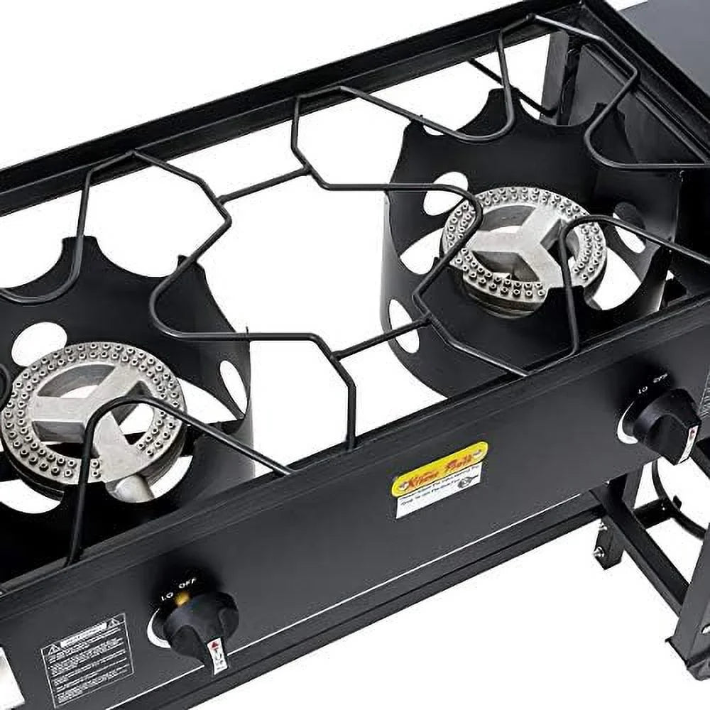 Outdoor Camping Propane Double Burner Stove 2 Folding Cook Cooking Station Stand Picnic BBQ Grill 58,000 BTU, Midnight