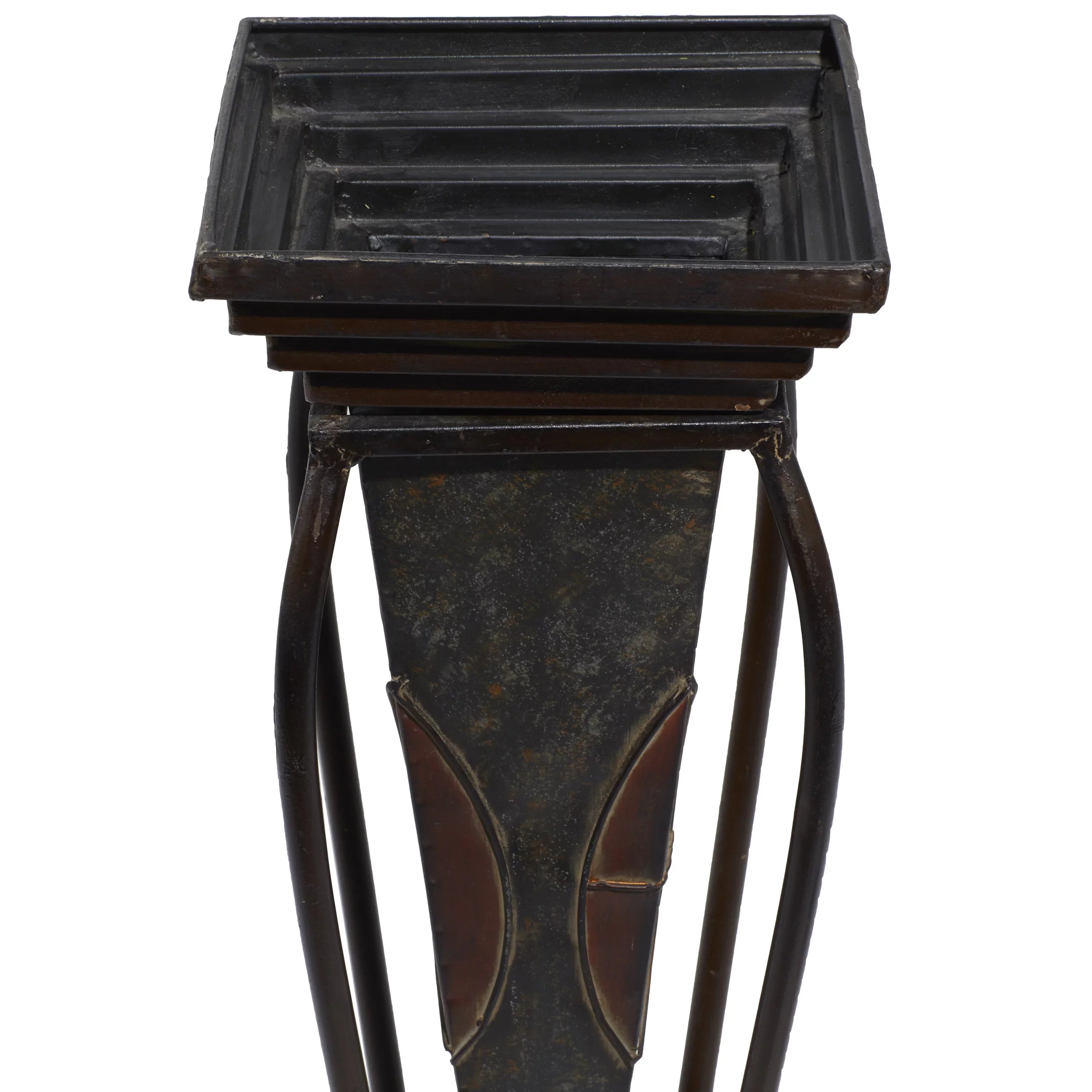 DecMode 30", 28"H Indoor Outdoor Brown Metal Planter with Scroll Stand (2 Count)