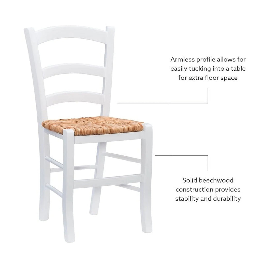 Linon Karsyn Set of Two Wood Side Chairs Ladder Back Rush Seat in White Finish