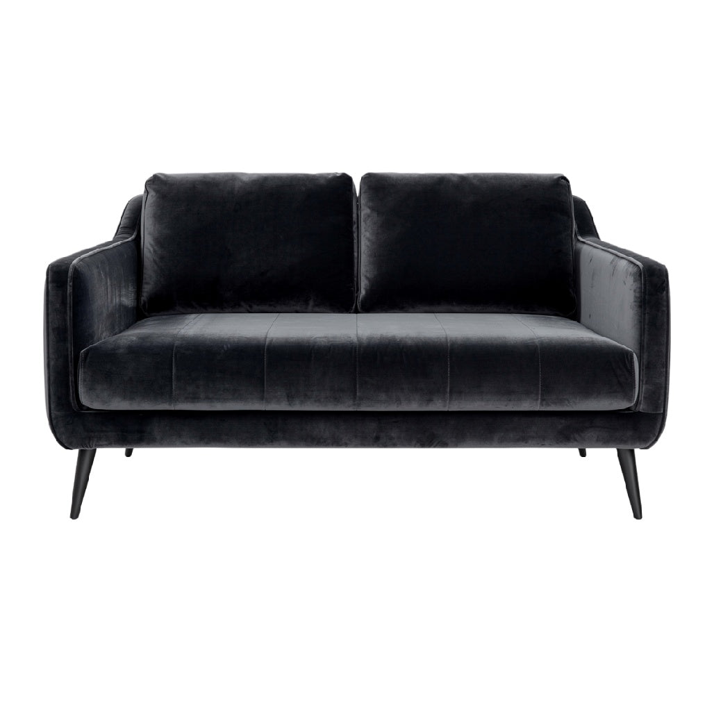 "Modern Black Velvet Sofa with Sleek Design"