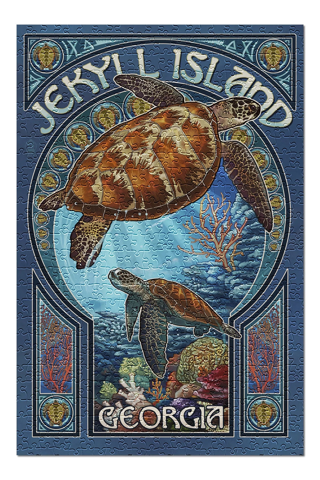 Jekyll Island, Georgia, Sea Turtle Art Nouveau (19x27 inches, Premium 500 Piece Jigsaw Puzzle for Adults and Family, Made in USA)