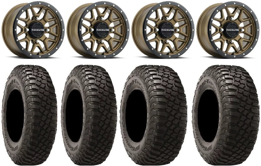 Raceline Krank 14" Bronze Wheels 27" BFG KM3 Tires Can-Am Commander Maverick Renegade Outlander Final Point
