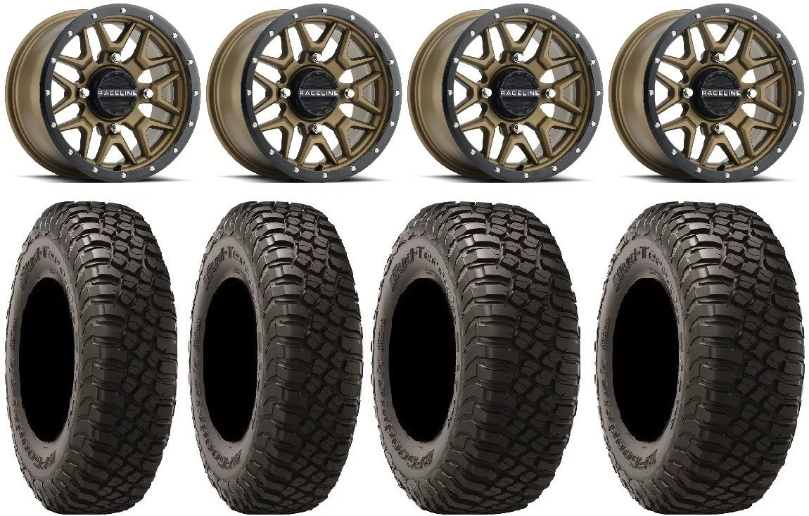 Raceline Krank 14" Bronze Wheels 27" BFG KM3 Tires Can-Am Commander Maverick Renegade Outlander Final Point