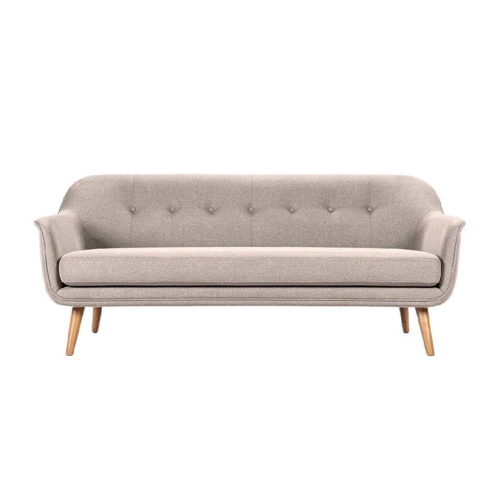 Modern Beige Sofa with Button Tufting and Wooden Legs