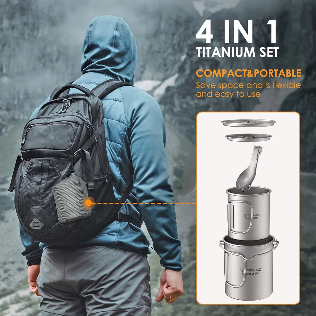 TOMSHOO cup kit,With Lid 450ml Water Cup 3 Pieces Set 750ml Pot Lid Collapsible Handle Cup With Handle Spork Pot With Handle Open Fire Adben Lid Coffee Cup Set Ium 750ml