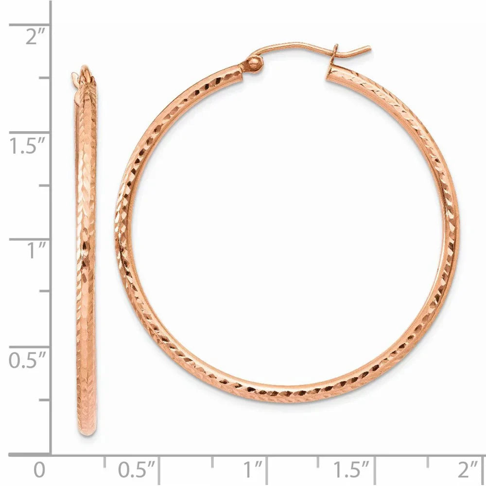 Real 14kt Rose Gold Polished Lightweight Large Diamond-cut Tube Hoop Earrings; for Adults and Teens; for Individuals and Individuals