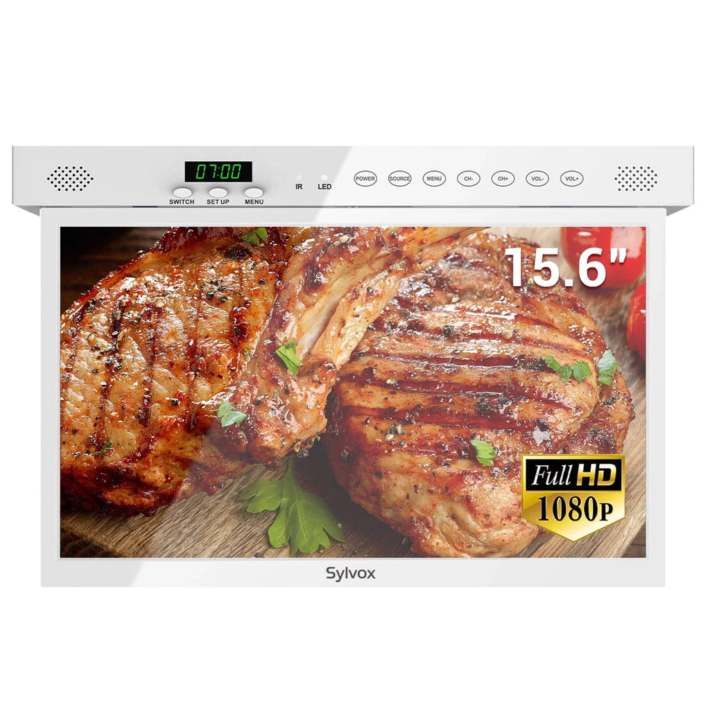 Sylvox 15.6" Kitchen TV Flap down Smart TV Android 11.0 Supports Timing Bluetooth WiFi Foldable Under Cabinet TV