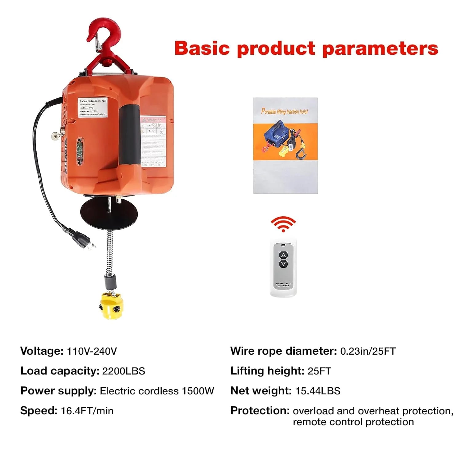 2200LBS 3-in-1 Portable Electric Hoist Unleash with Power and Versatility Wireless Remote, 110V Winch, and Crane System with Battery – Perfect for Tackling Heavy Loads