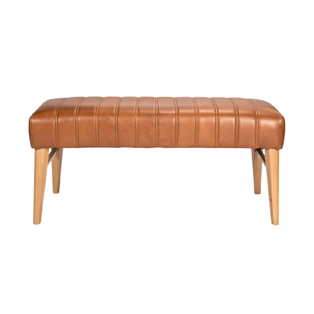 "Modern Leather Upholstered Bench with Wooden Legs"