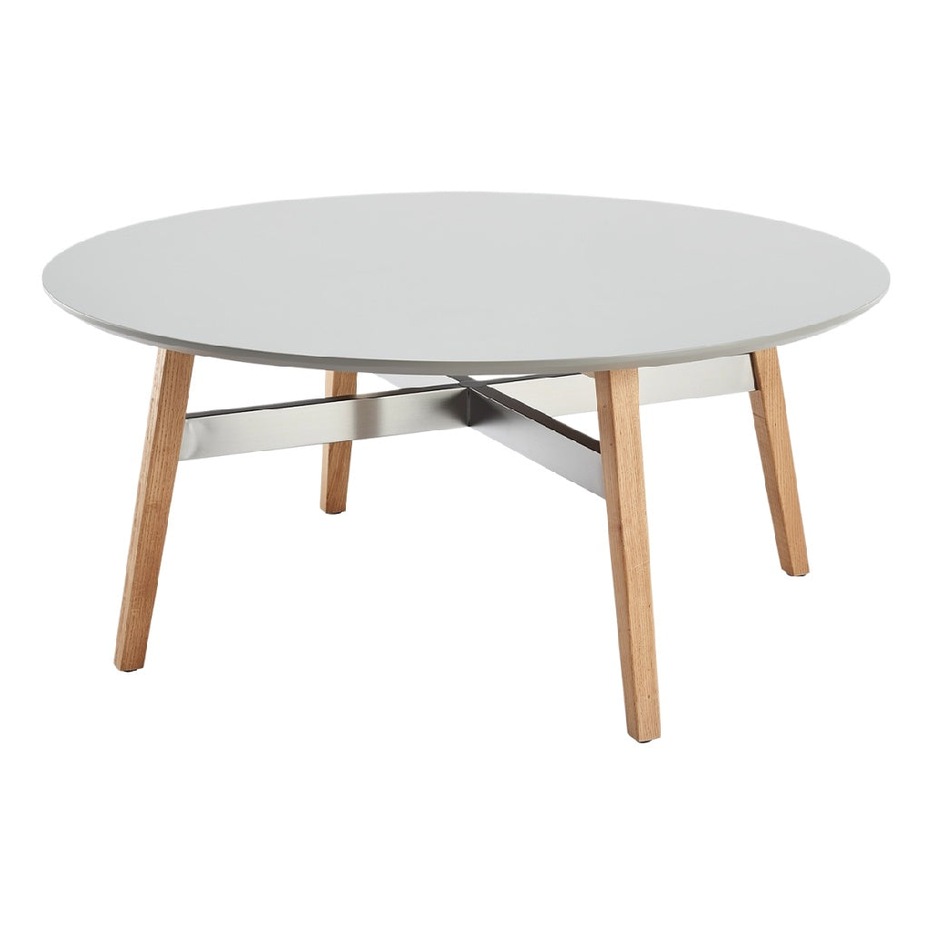 "Modern Round Coffee Table with Wooden Legs"