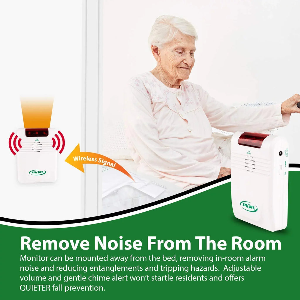 Smart Caregiver Cordless Bed Exit Monitoring System Alarm with Bed Pressure Sensing Pad - Help Prevent Falls and Wandering While Edge 2 Piece Set