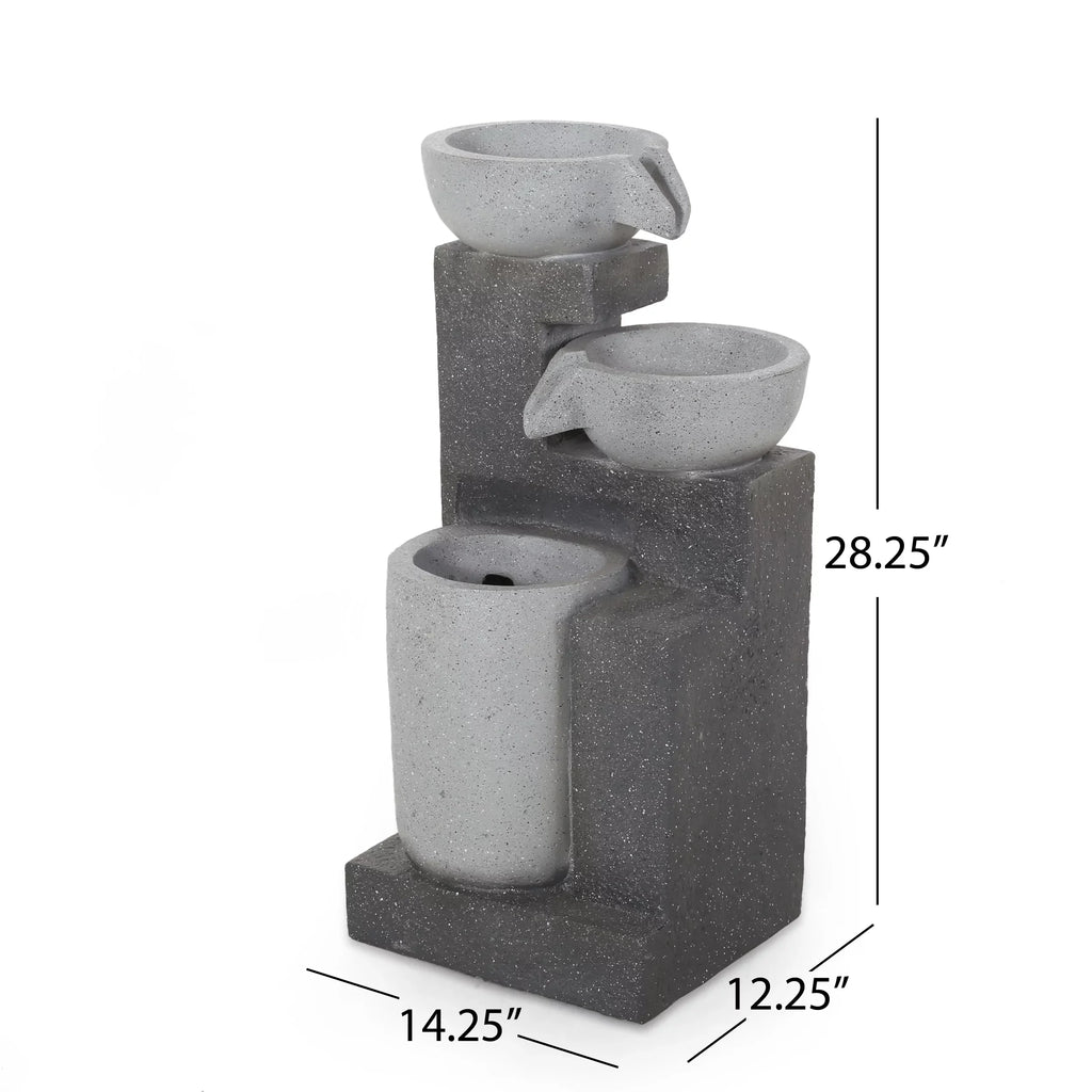 Colquitt Outdoor Modern 3 Tier Fountain, Multi-Gray