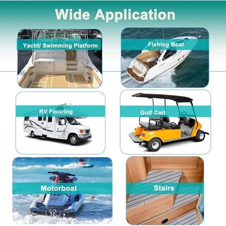 HJDECK EVA Foam Faux Teak Boat Decking Sheet/Carpet Self-Adhesive Non-Skid Fits for Sea Deck Marine Yacht RV Boat Flooring Mats/Decking Pad 94"x 35"