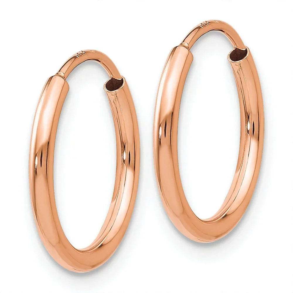 Real 14kt Rose Gold Polished Final Point Tube Hoop Earrings; for Adults and Teens; for Individuals and Individuals