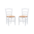 Linon Karsyn Set of Two Wood Side Chairs Ladder Back Rush Seat in White Finish