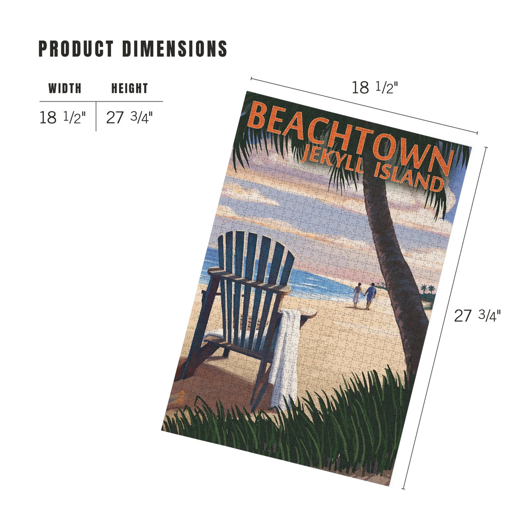 Lantern Press 1000 Piece Jigsaw Puzzle, Beachtown, Jekyll Island, Georgia, Adirondack Chair on the Beach