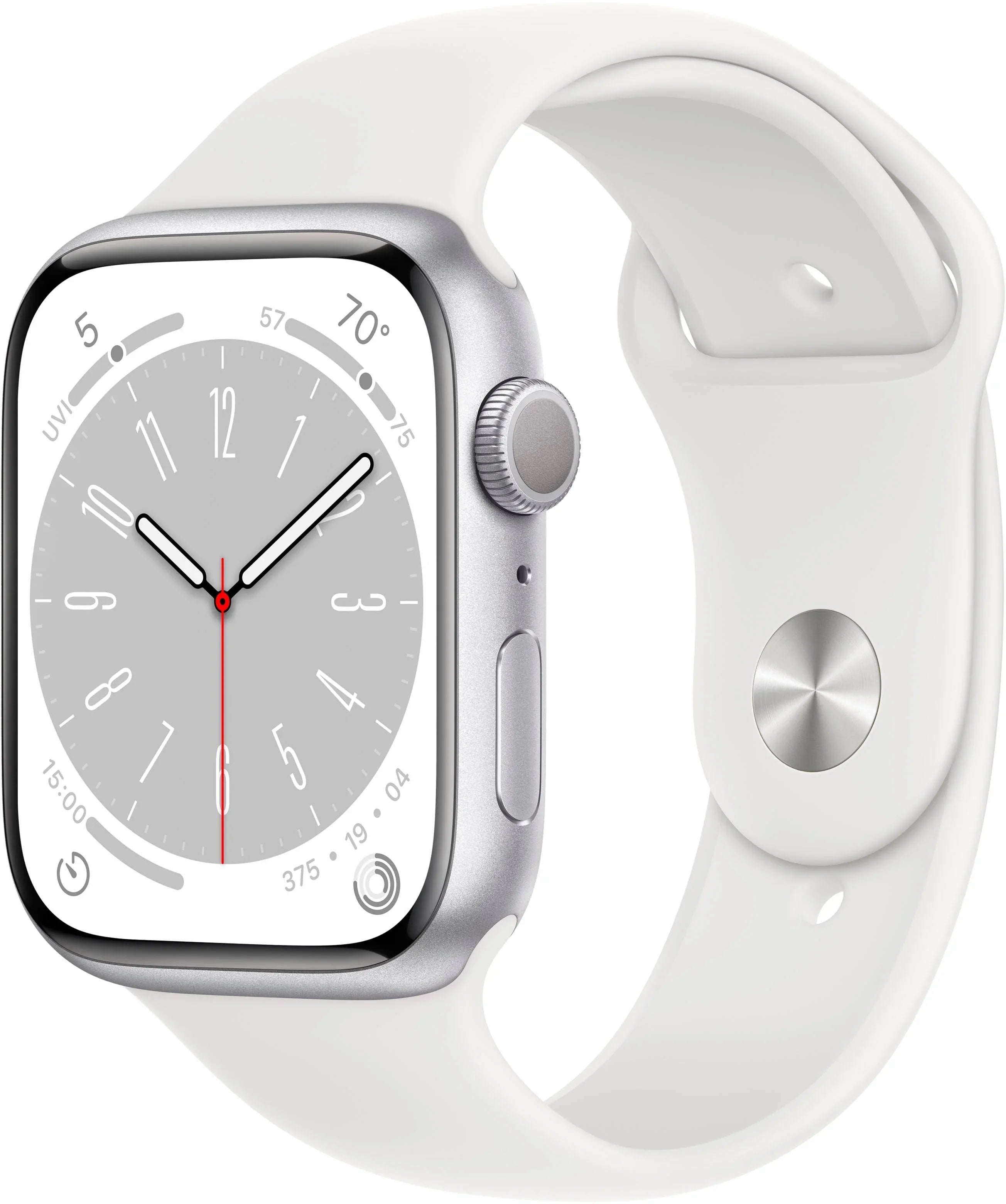 Restored Watch Gen 8 Series 8 45mm Silver Aluminum - White Sport Band MP6P3LL/A (Refurbished)