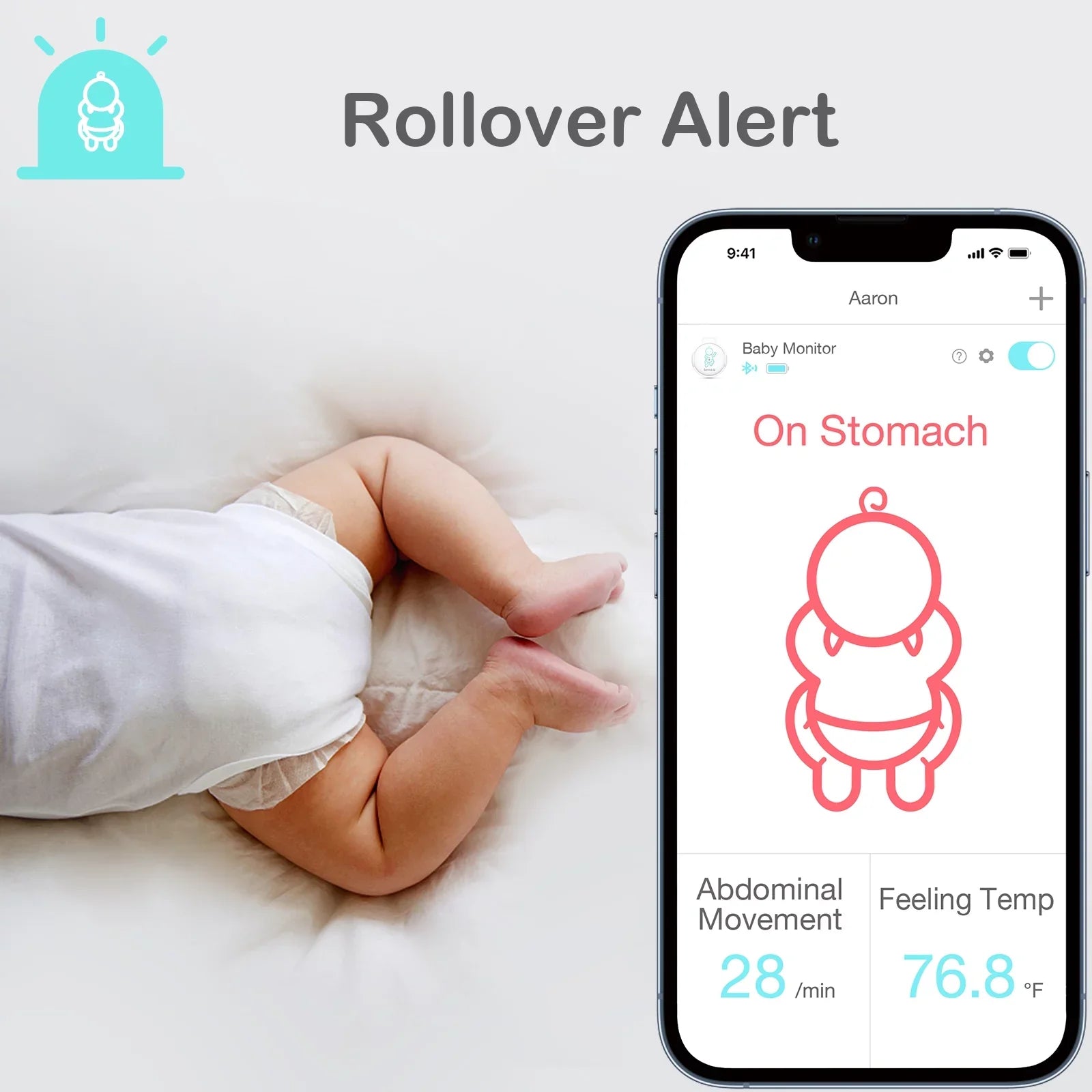 Sense-U Smart Baby Abdominal People Monitor - Tracks Baby's Abdominal Gentlemen Temperature, Rollover and Sleeping Position for Baby Safety with Instant Audio Alerts on Smartphones, Pink