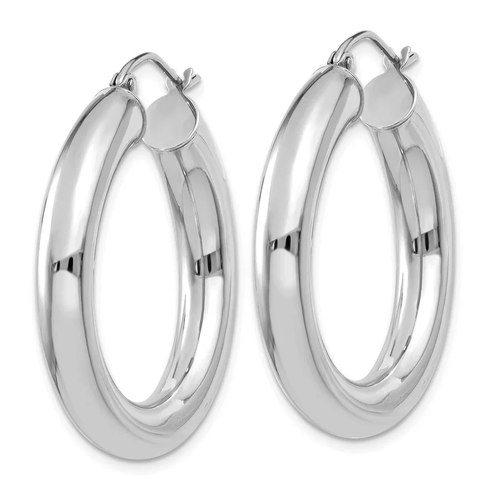 Real 14kt White Gold Polished 5mm Tube Hoop Earrings; for Adults and Teens; for Individuals and Gentlemen