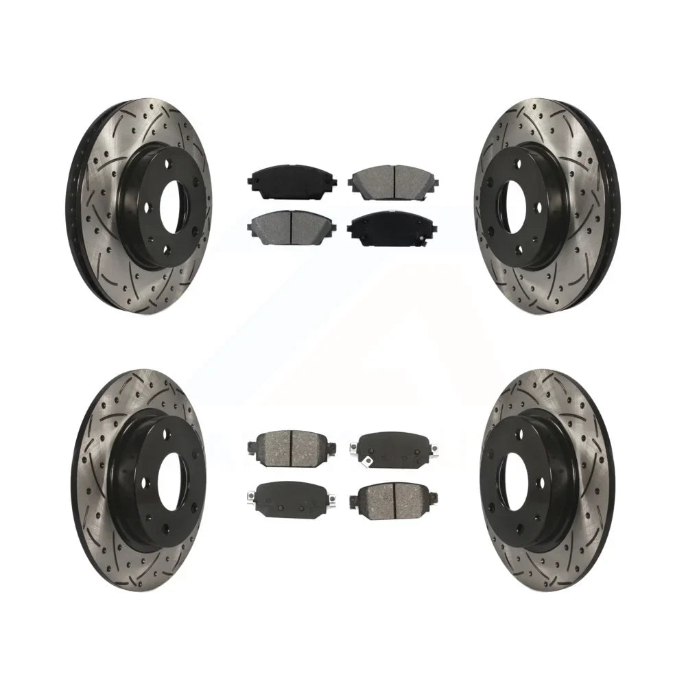 Transit Auto - Front Rear Coated Drilled Slotted Disc Brake Rotors And Semi-Metallic Pads Kit For 2019-2021 Mazda CX-3 FWD KDS-100840