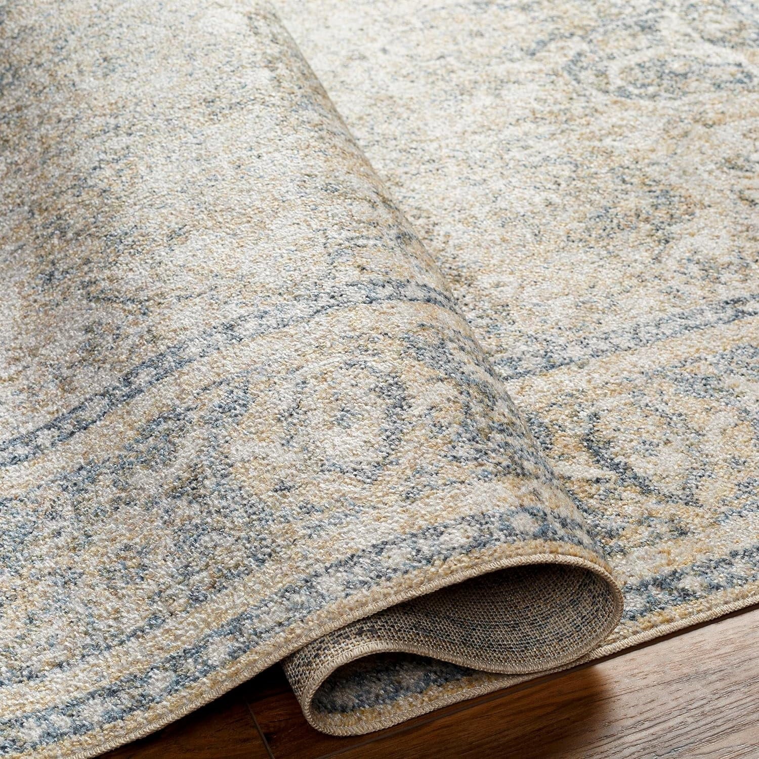 Washable Rugs, 2X3 East Traditional Light Area Rug, Blue Beige Carpet For Living Room, Bedroom Or Kitchen (2' X 3', Machine Washable)