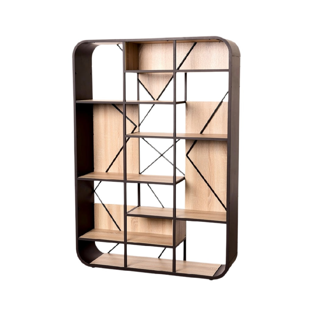 Modern Geometric Wooden Bookshelf with Open Shelves