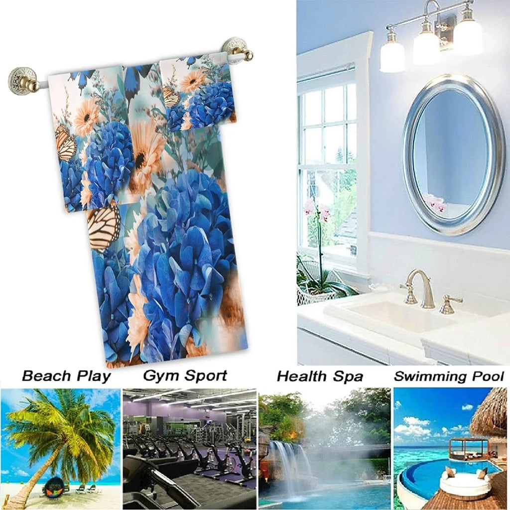Wellsay Beautiful Flowers Shrubs Butterfly Soft Luxury Decorative Set of 3 Towels, 1 Bath Towel+1 Hand Towel+1 Washcloth, Multipurpose for Bathroom, Hotel, Gym, Spa and Kitchen
